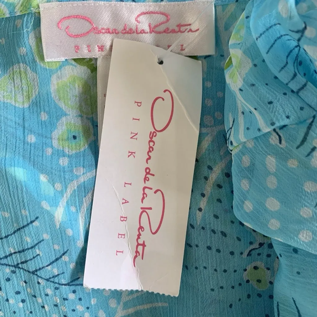 Oscar De La Renta Robe Small Blue Sheer Short Sleeve‎ Luxury Designer NWT - Image 7