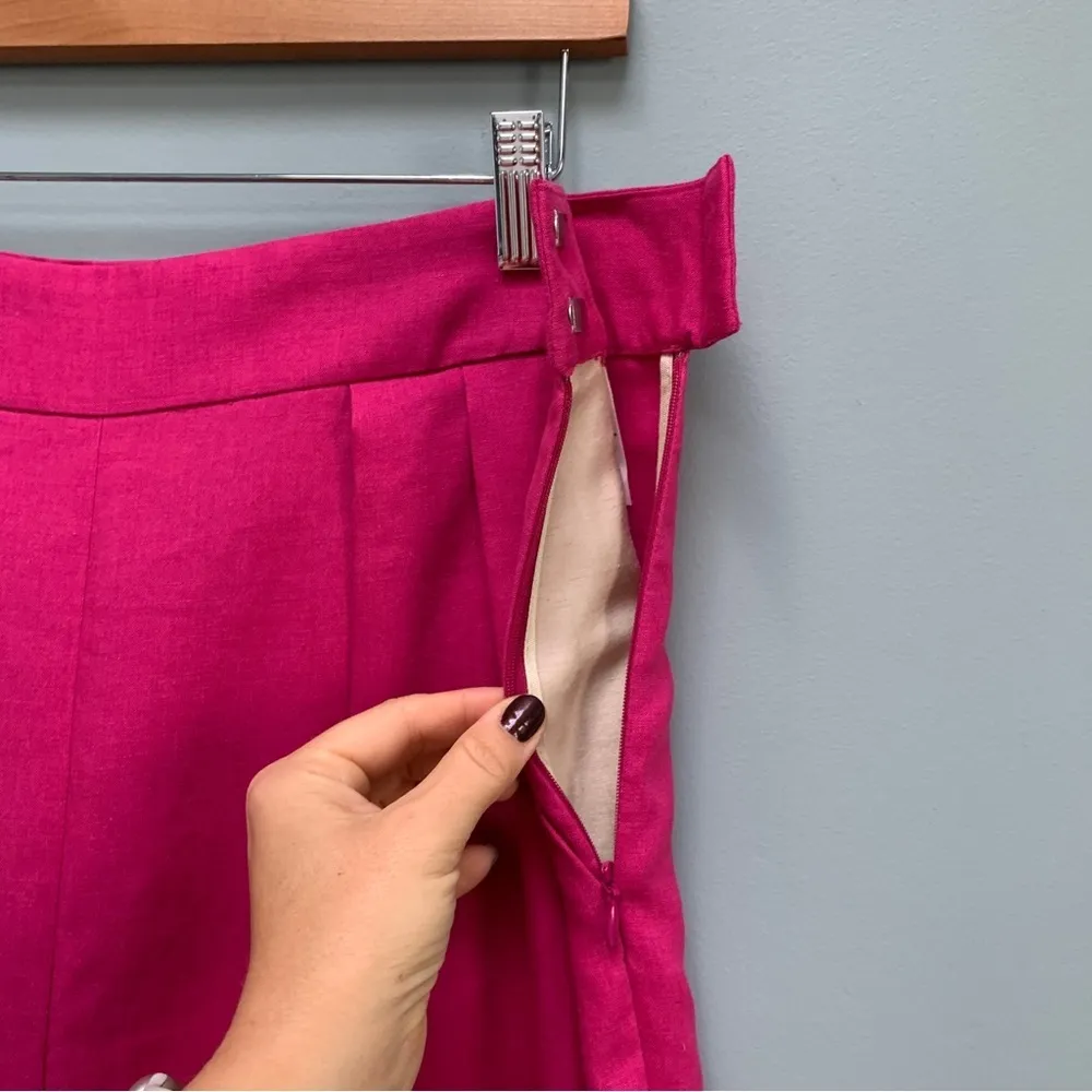 Theory Pleated Pant in Pure Linen Pop Fuchsia Pink size 12 - Image 12