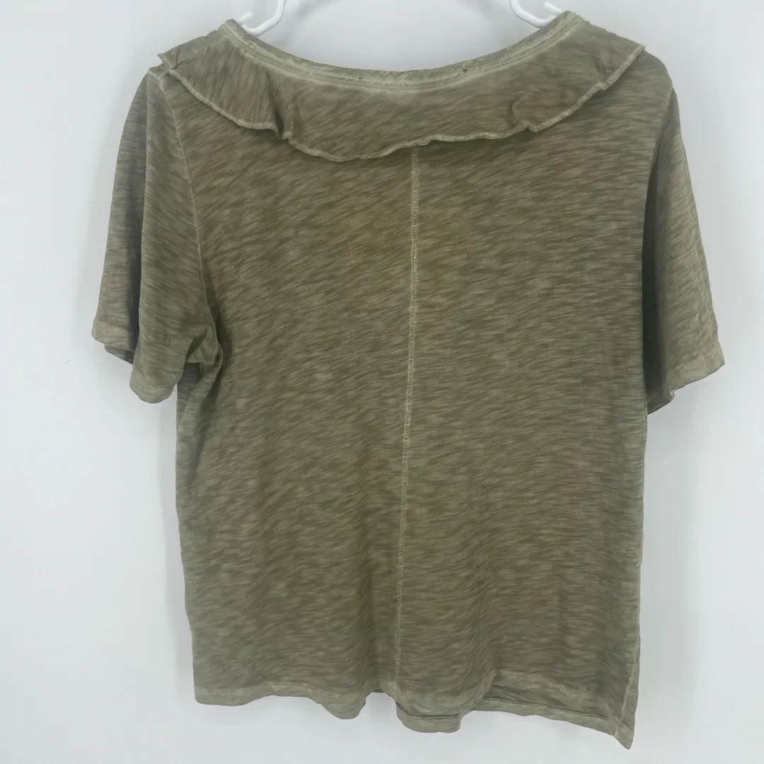 Veronica Beard Jeans Dubois Ruffled Pima Cotton T-Shirt Light Army size M $158 - Image 9