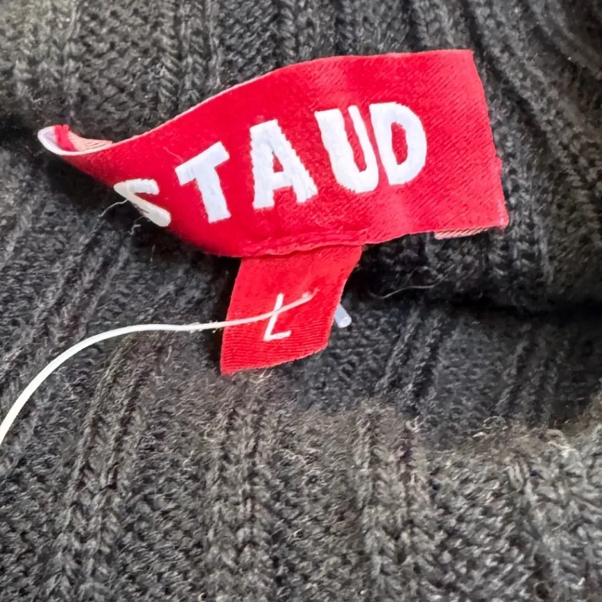 Staud Lilou Black Ribbed Knit Dress Mock Neck Short Sleeve Womens Size Large NWT - Image 7