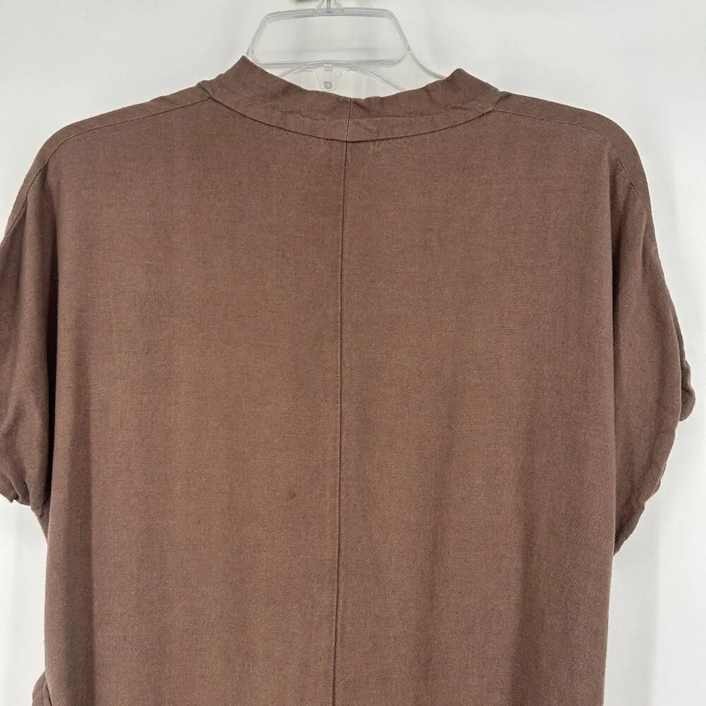 Urban Research Doors Linen Blend Midi Dress Brown Belted Dolman Sleeves Size 1 S - Image 7
