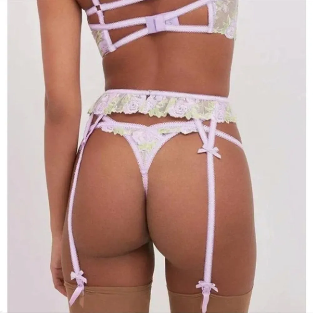 For‎ Love and Lemons Berry Garter Belt Metallic Lavender Floral Sz M NWOT - Image 2