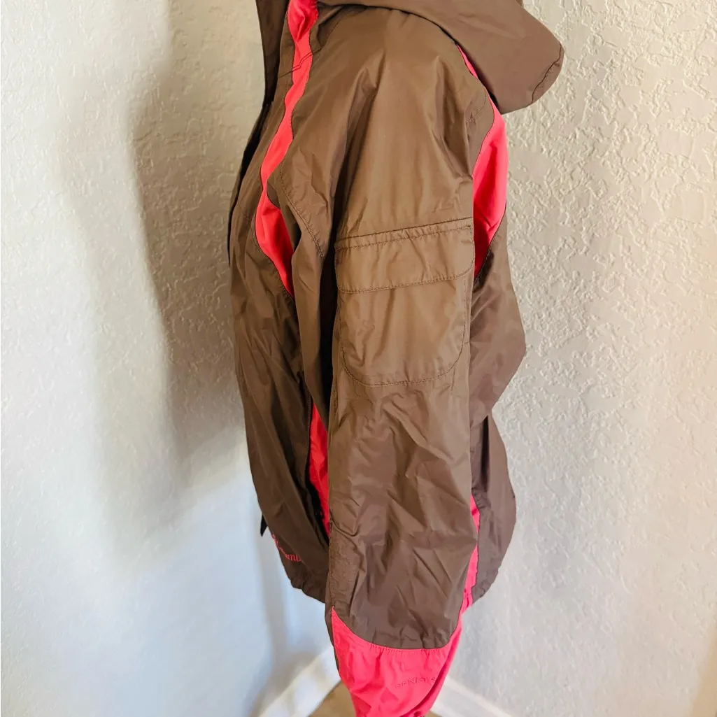 Columbia Omni - Tech Packable Wind/Rain Hooded Jacket Medium Brown/Pink PREOWNED - Image 6