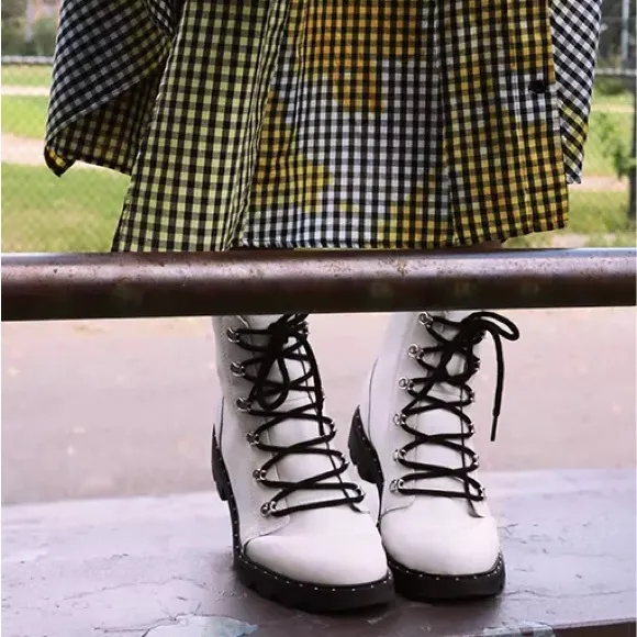 NWT Sorel ‘Lennox’ Lace White Leather Platform Ankle Combat Boots - Image 2