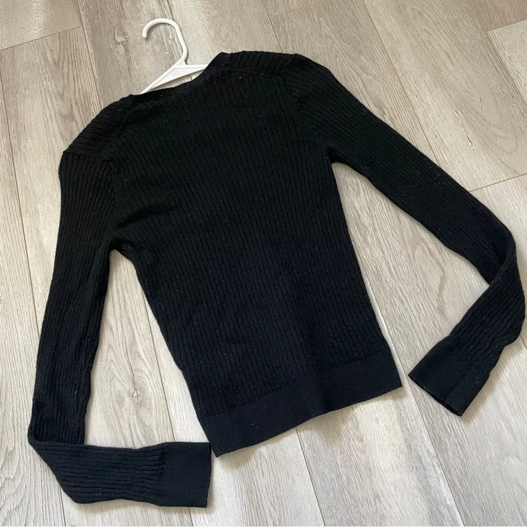 Uniqlo Wool Cardigan ribbed crop womens Black (medium) minimalist basic classic - Image 4