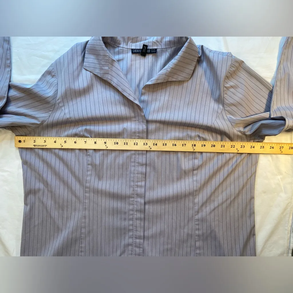 Lafayette 148 NY women’s button down, pin stripe Tonal Purple top size 16‎ - Image 12