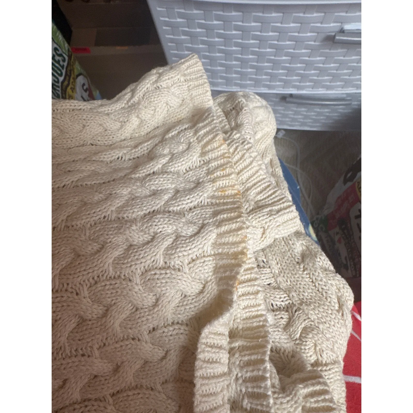 1980s Spiegel Cable Knit Sweater Adult Medium 100% Cotton Cream Classic Pullover - Image 8