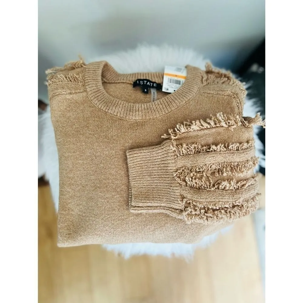1.STATE Fringe Sleeve Sweater Top, Size Small (4-6), Tan, Wild Oak, Cozy, NWT - Image 9