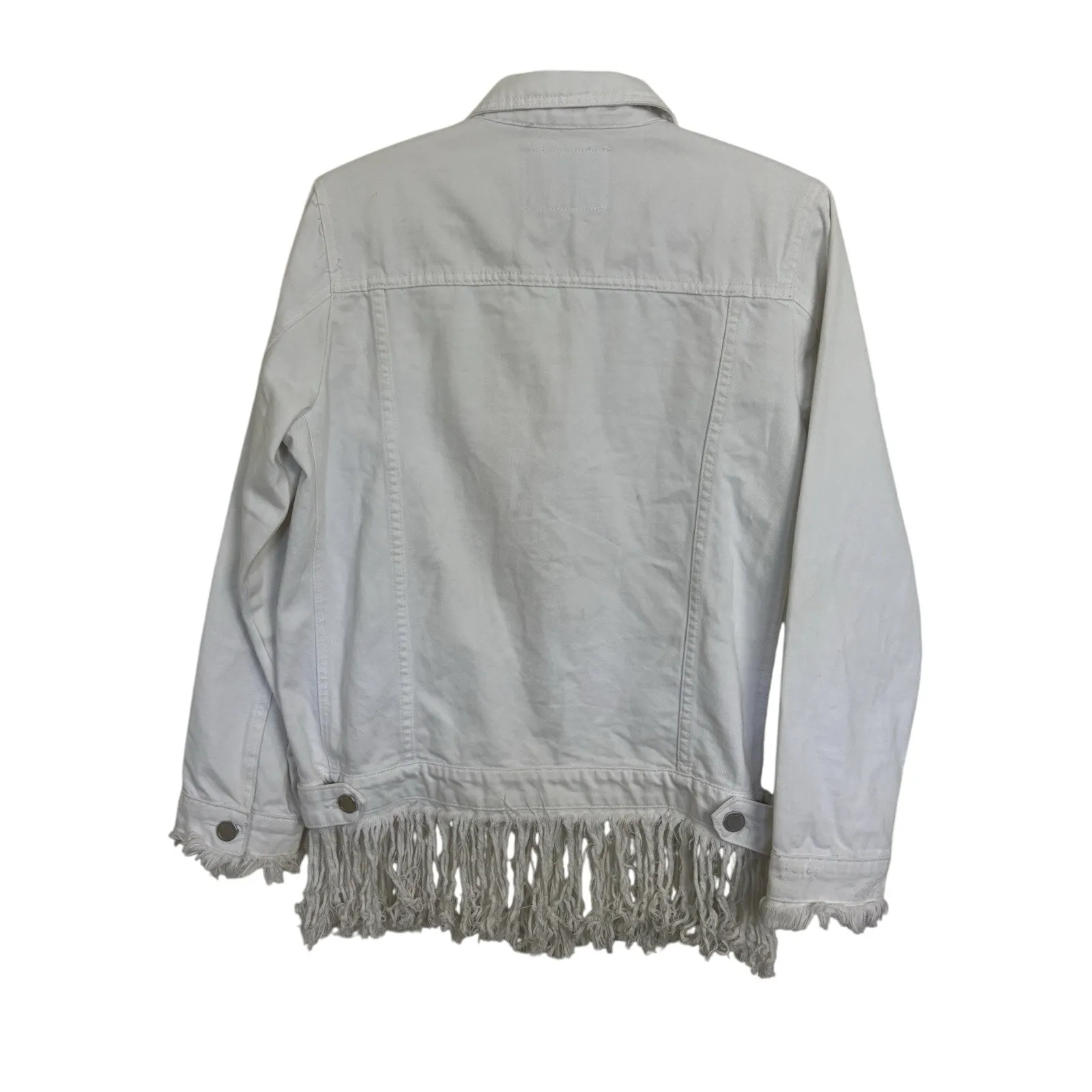 BLANKNYC White Denim Fringe Jacket Size Small Boho Distressed Western Cowgirl - Image 2