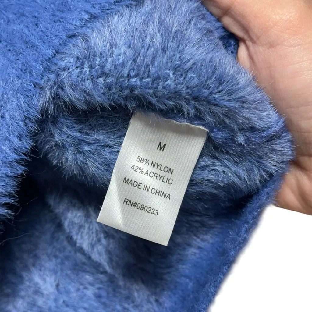 Kendall + Kylie Blue Plaid Faux Fur Cropped Cardigan Womens M - Image 5