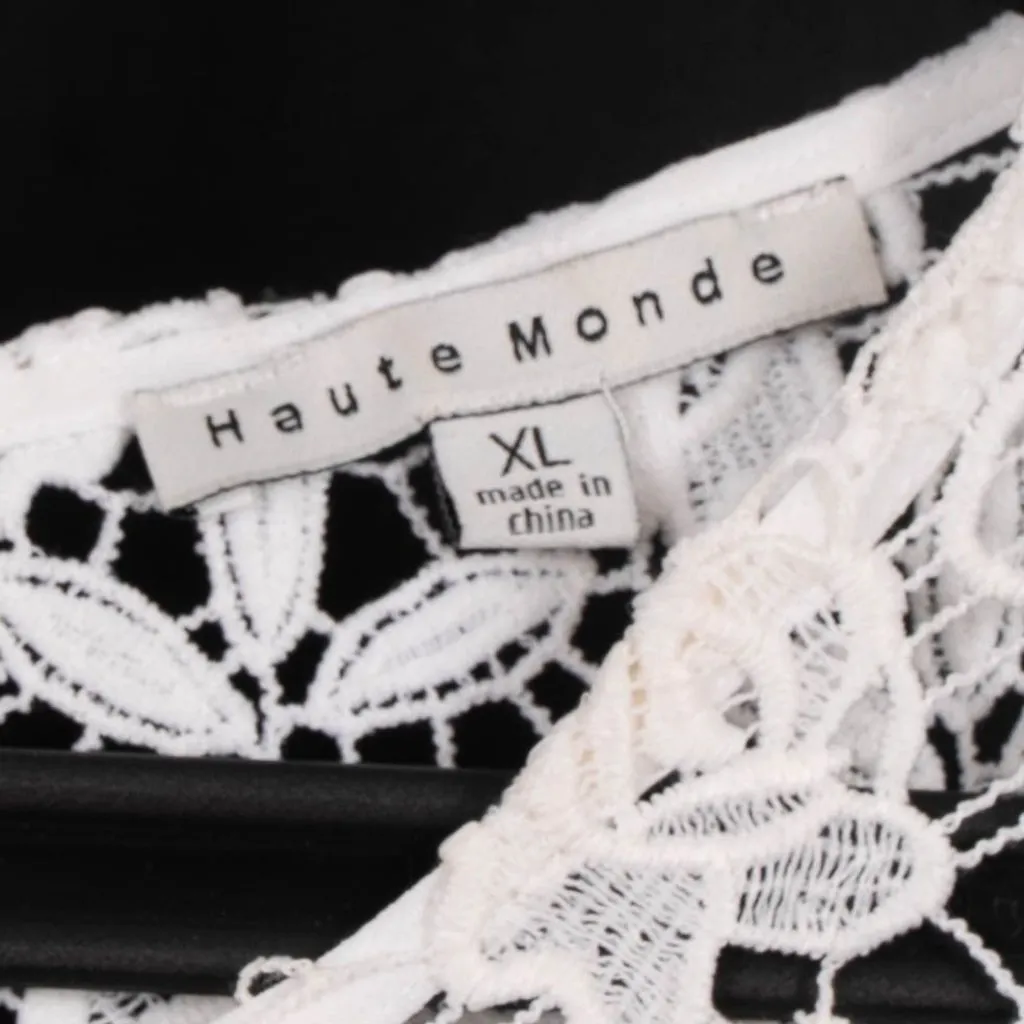 Haute Monde Floral Blouse XL Womens White Lace Short Sleeve Sheer Career Casual - Image 4