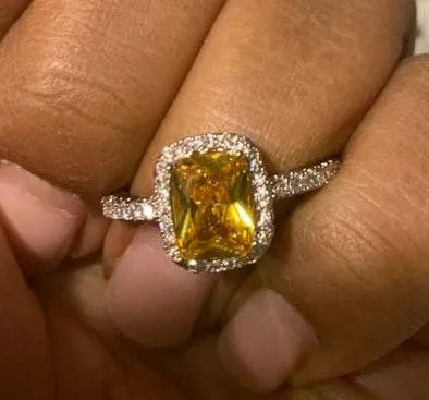 Yellow Stone Australian Crystal Square Stone Ring Dipped In White Gold!!! So Beautiful!!! Brand New!! - Image 4