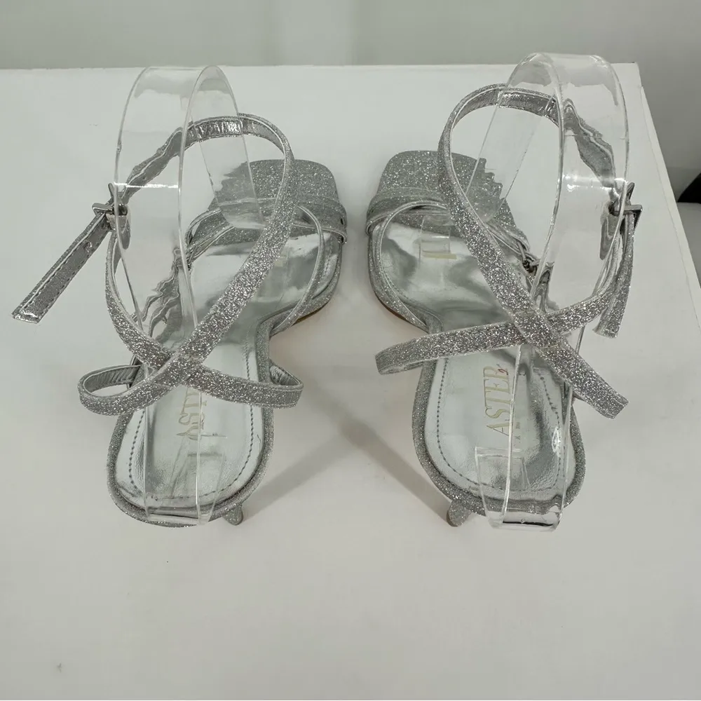 Aster Azores Silver Glitter Strappy Heeled Sandals size 9 Event Evening - Image 8