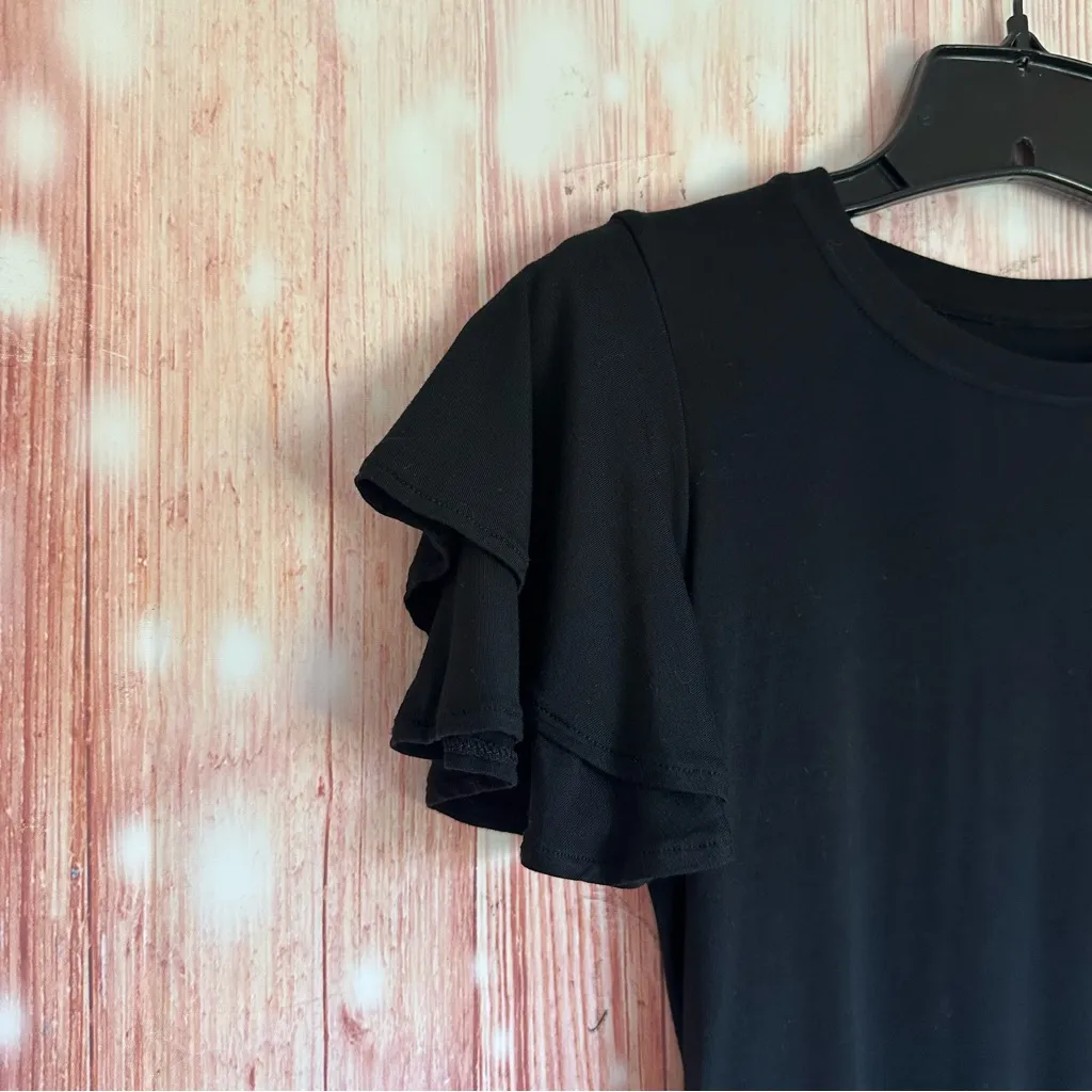 Amazon Davena Black Short Ruffle Sleeves Crew Neck Bodysuit - Image 6