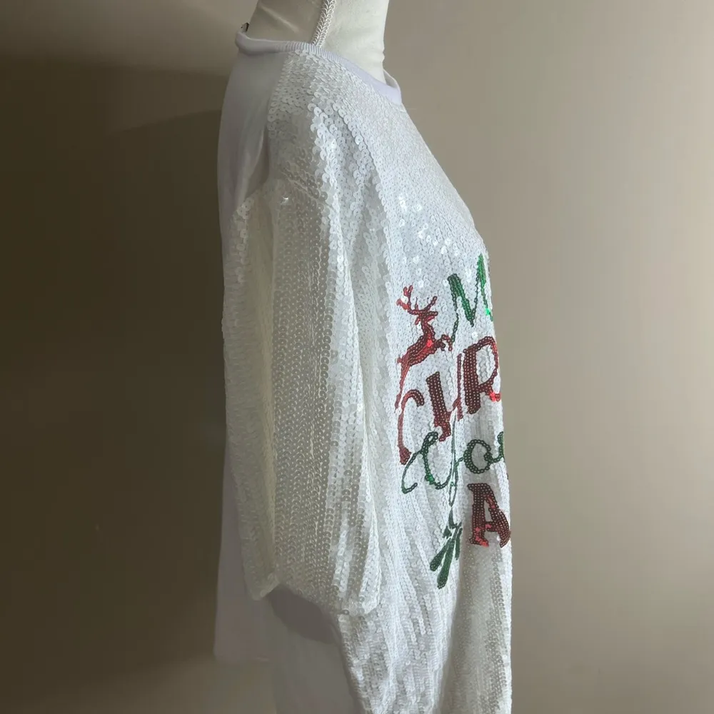 NWT why dress sequin merry Christmas one size White Size undefined - Image 9