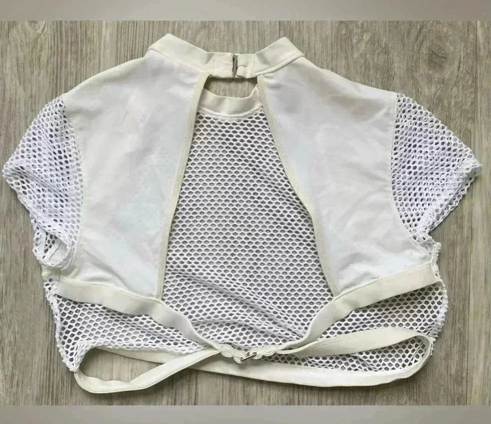 Forever 21 | White Ivory Cream Mesh See-Through Fishnet Buckle Crop Top | Medium - Image 2