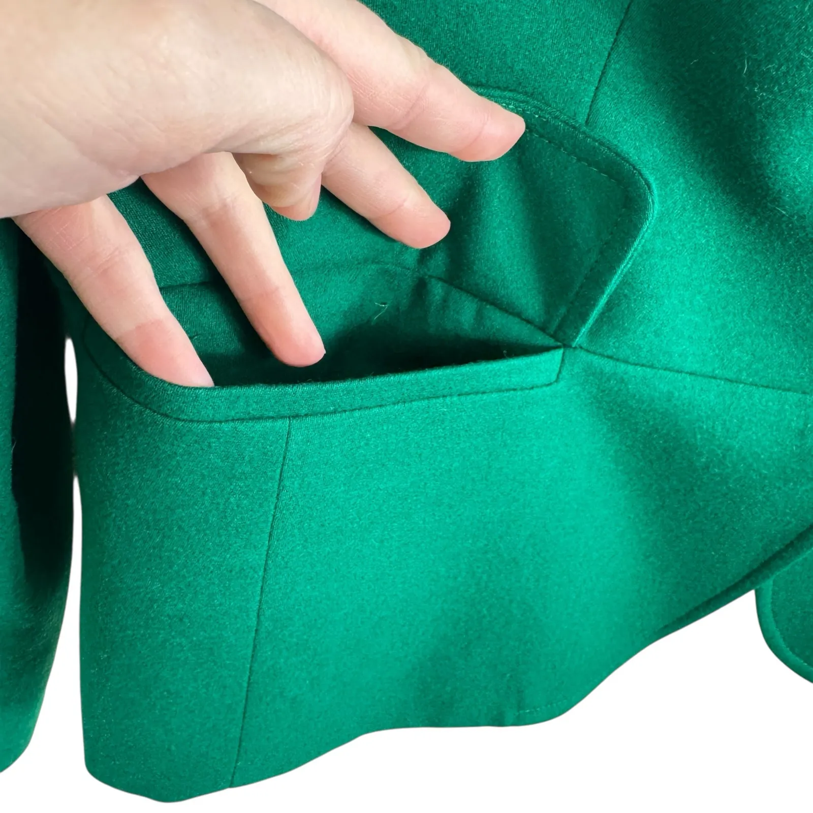 Talbots Emerald Green Black Velvet Collar Wool 3 Button Blazer Size 14 - Image 3