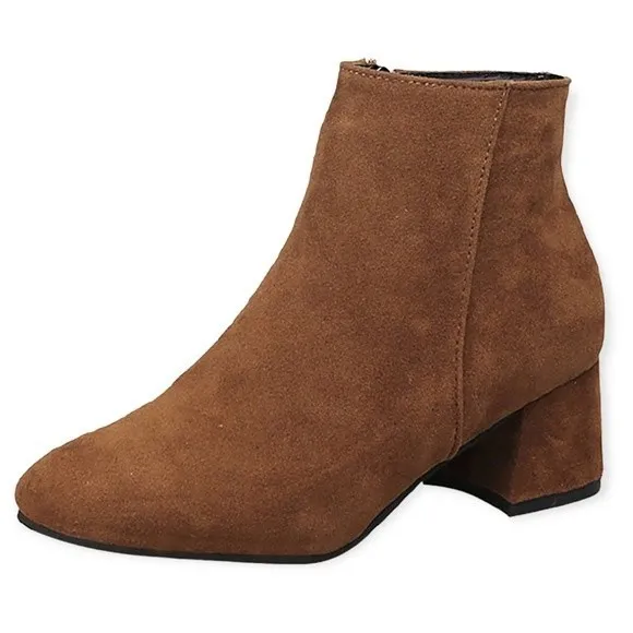Brown Suede Side Zip Square Toe Block Heel Booties Size 7.5 - Image 12