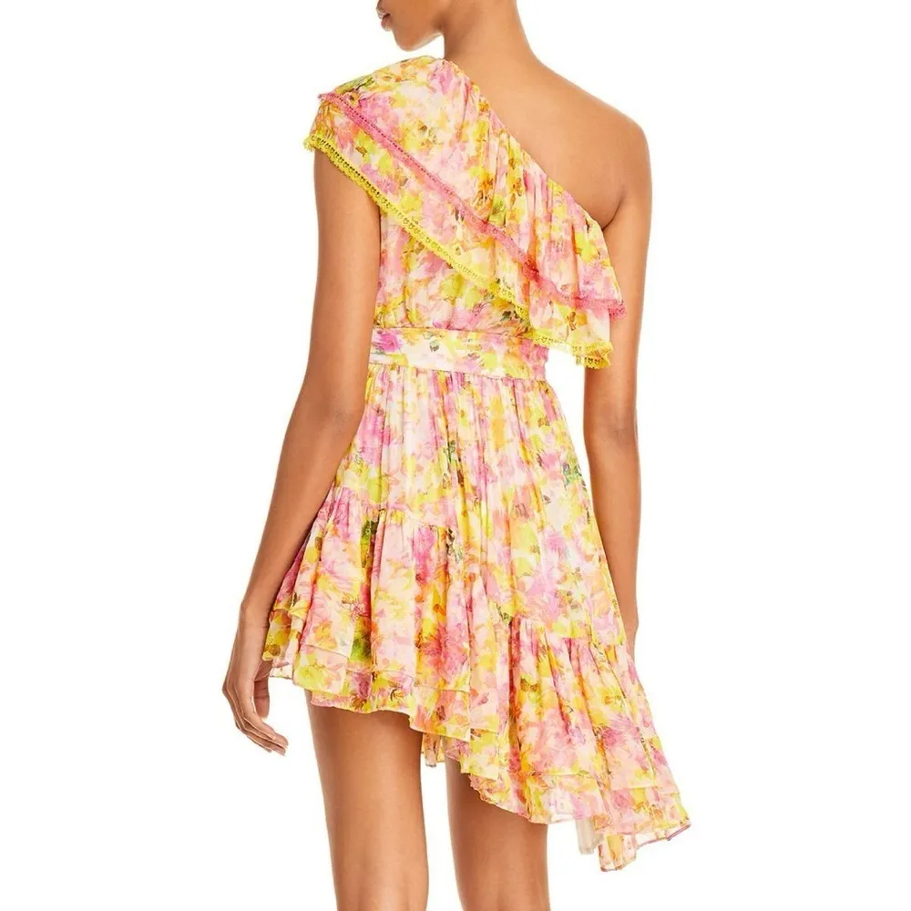 Rococo Sand Georgette Drapey Midi Cocktail Party Yellow Floral Belted Dress - Image 2