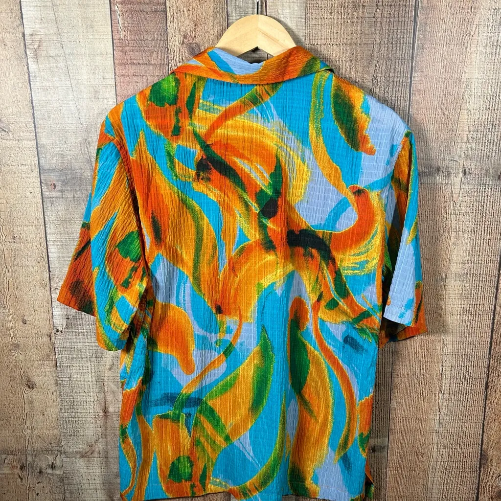 Zara Abstract Statement Medium Button Up Artsy Oversized Painterly Shirt Bold - Image 4