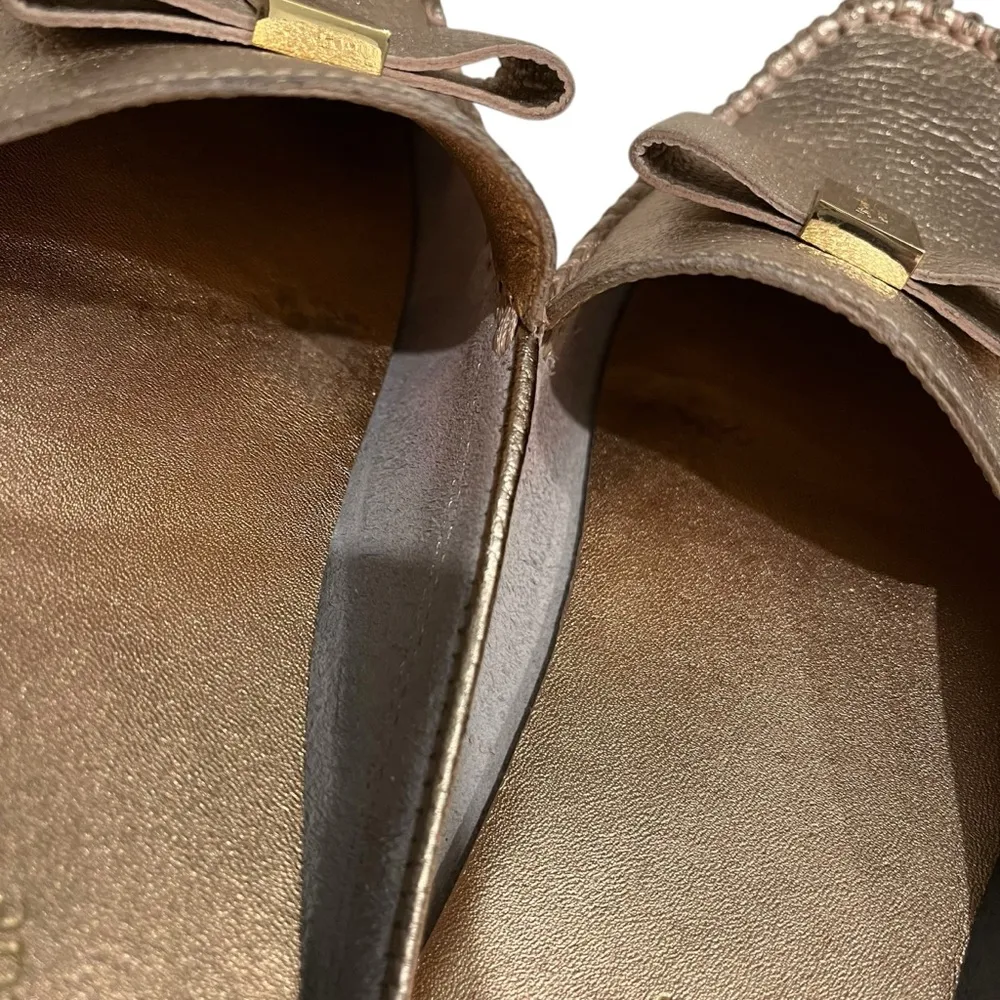 Kate Spade Leather Mules Gold Metallic Slip On Flats, Sz 7 - Image 9