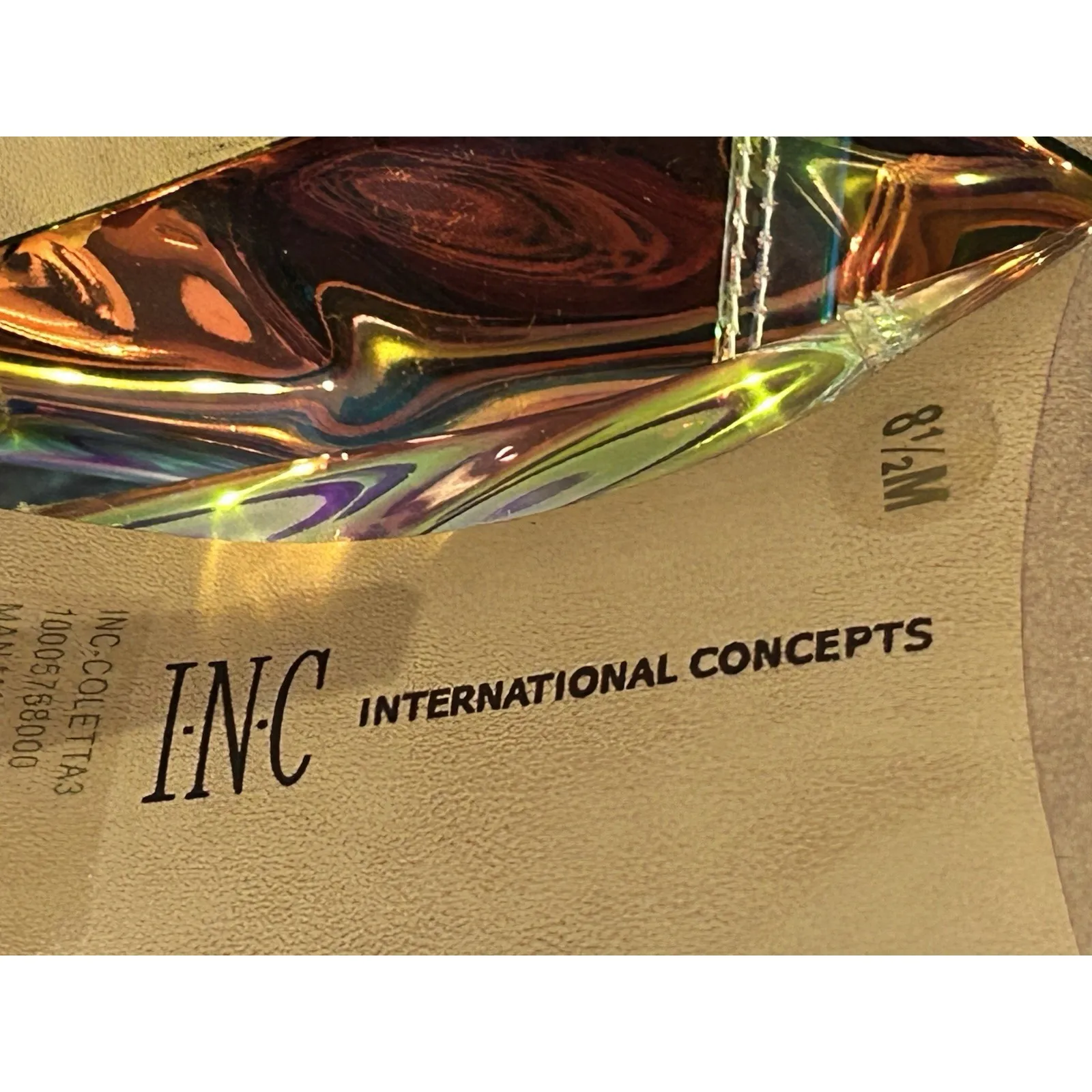 INC Women Coletta Iridescent Vinyl Sling Back Heels Size 8.5 M Side Black Bow - Image 8