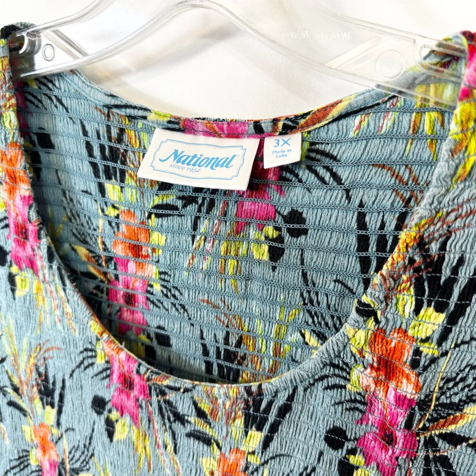 National Plus Size 3X Maxi Dress Blue Floral Smocked Short Sleeve Vacation 1766 - Image 8