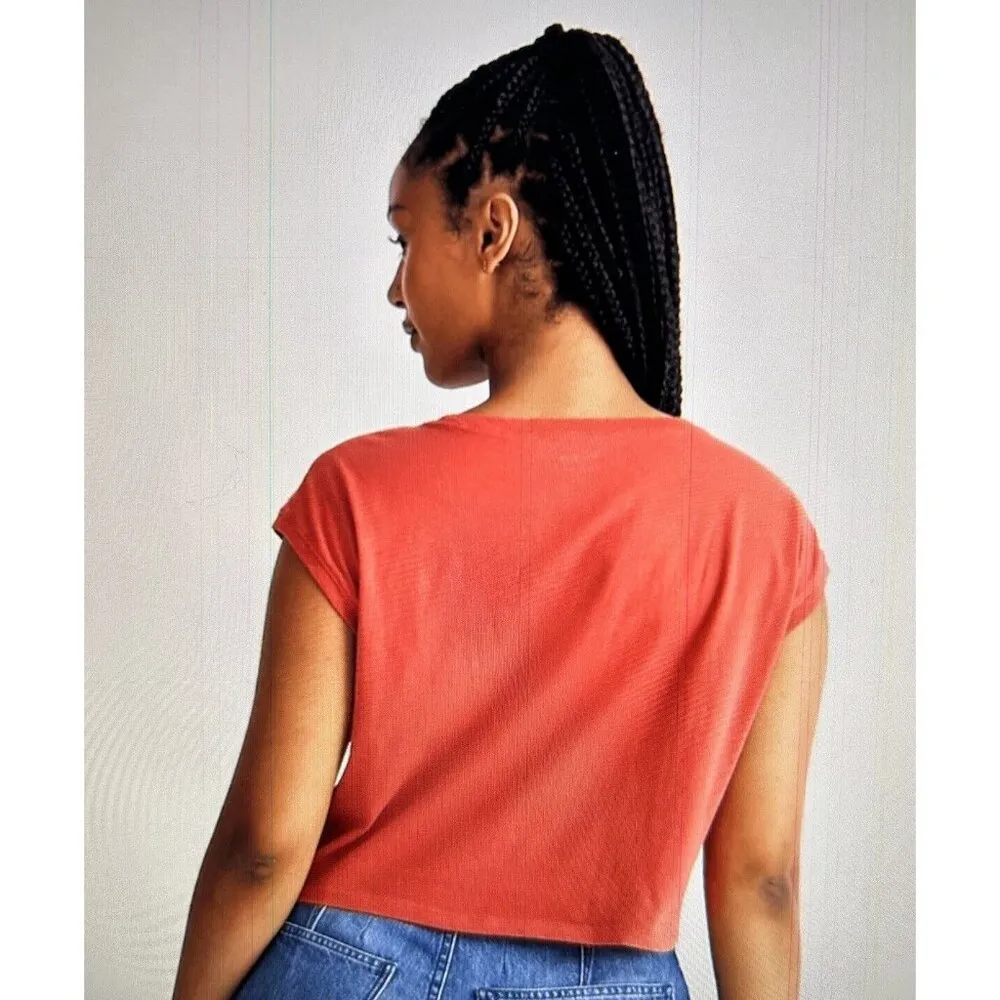 Madewell Lagos Crewneck Cropped Boxy Fit Muscle Tank in Oxidized Ruby Size L - Image 2