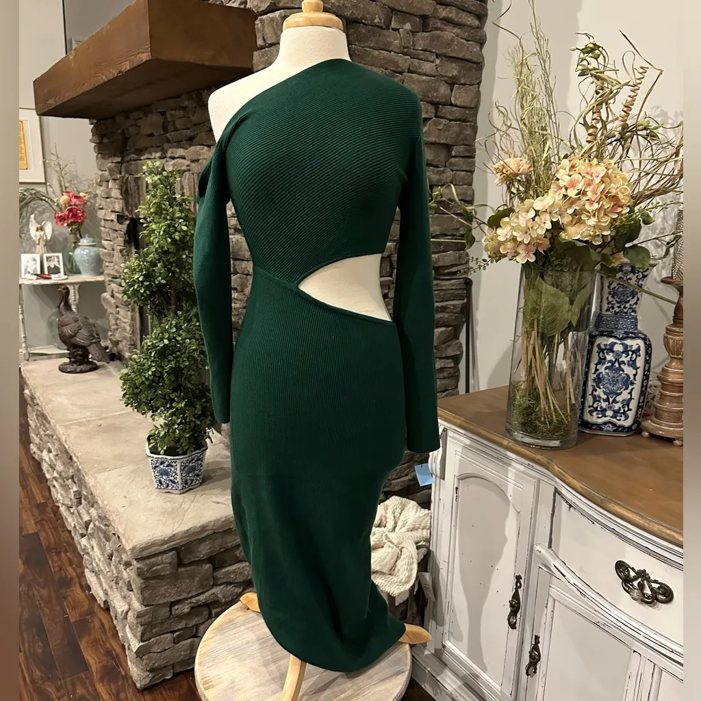 Camila Coelho Revolve Nahla Forest Green Knit off shoulder dress NWT size XLarge - Image 5
