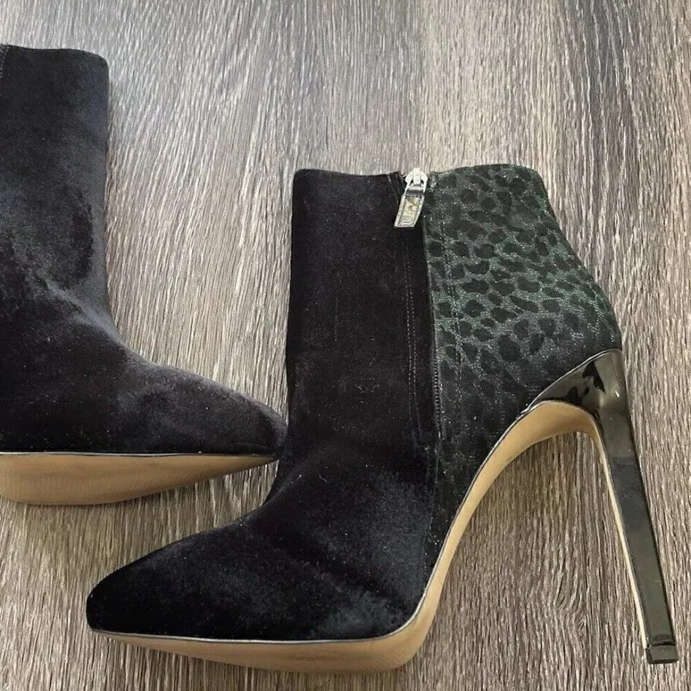 Nine West Women’s Black Velvet Pointed Toe Ankle Booties Size 8.5 Leopard Color - Image 5