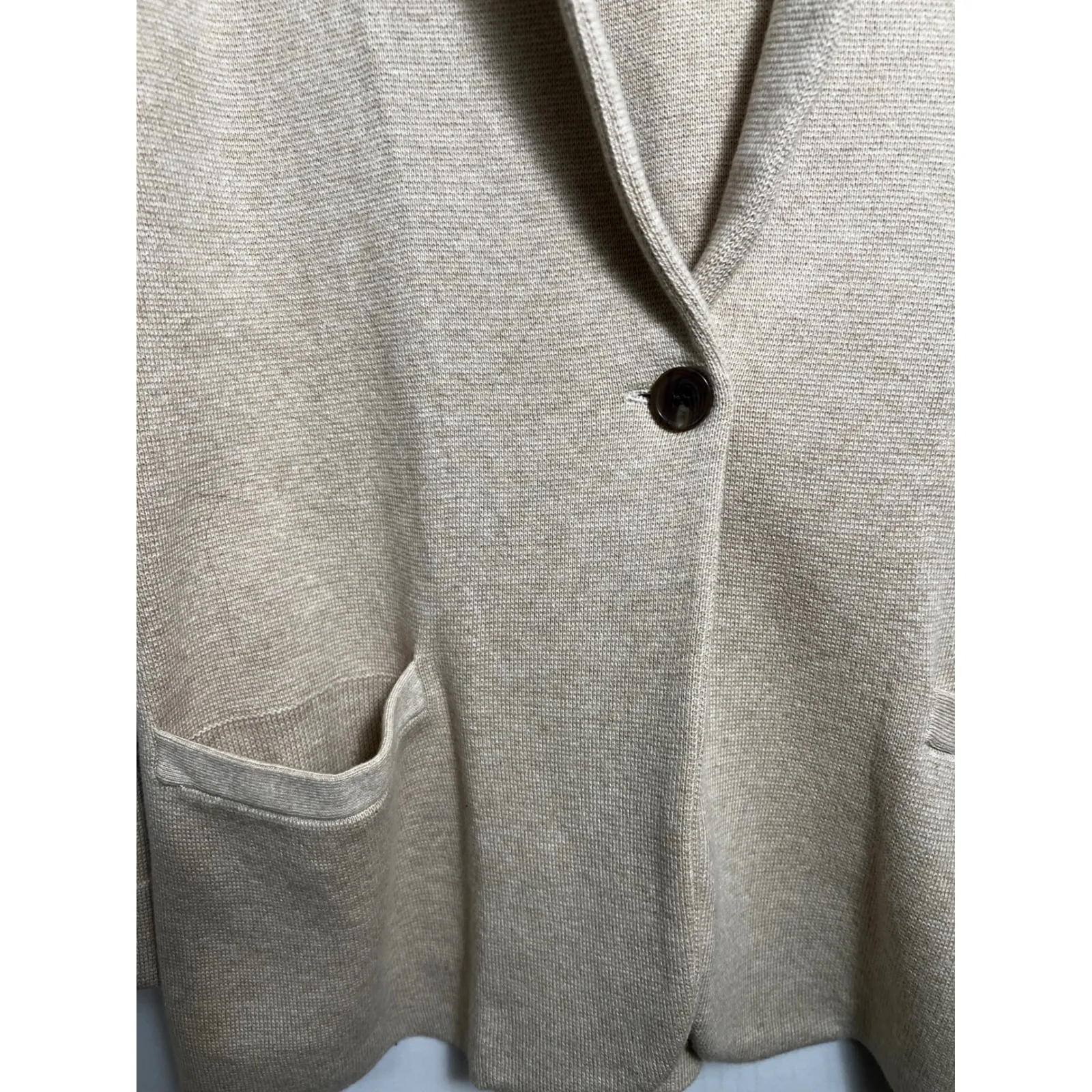 J Crew Womens Knit Blazer Sweater Jacket Collar‎ Button Front Small Tan - Image 3