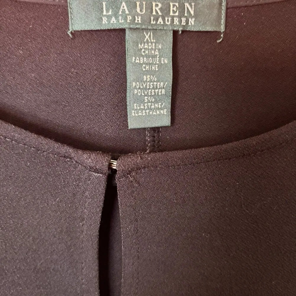 Lauren Ralph Lauren Tunic Top Womens XL Black Keyhole Front Stretch Blouse - Image 7