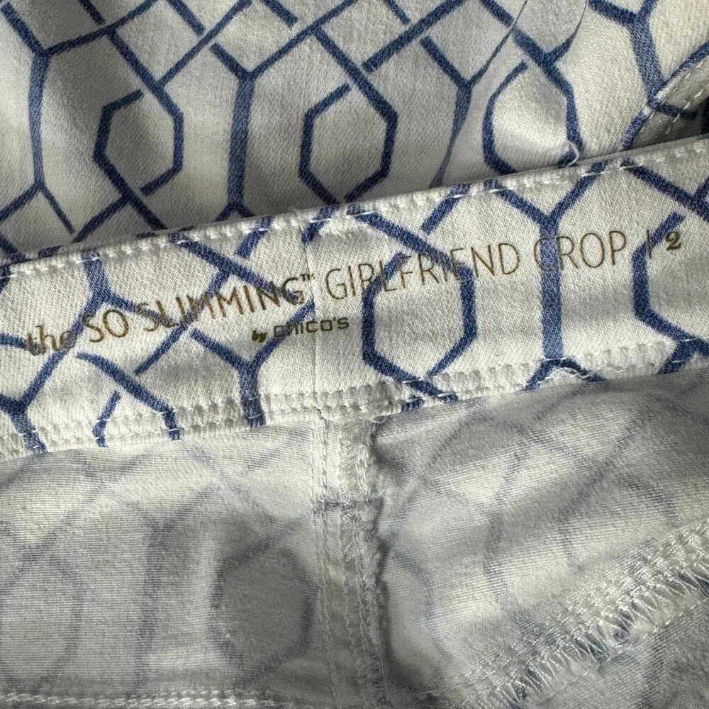 Chico’s SZ 2 (Large/12) So Slimming Girlfriend Crop Jeans Trellis Tile Hi-Rise - Image 9