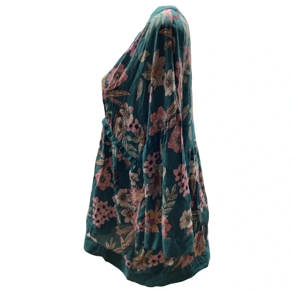 Maurices Teal Blue Floral Bell Sleeve Blouse Size Large New Without Tags - Image 3