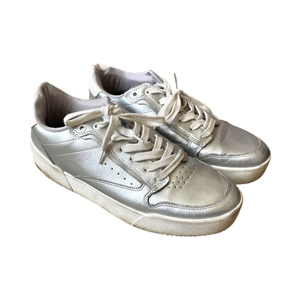 Zara Silver Metallic Sneakers Women’s Size 8 Chunky Sole Lace Up Shoes - Image 6