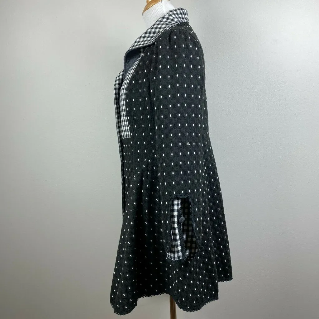 N By Nancy Skirted Coat Jacket M Black White Gingham Mixed Print‎ Lightweight Size M - Image 4