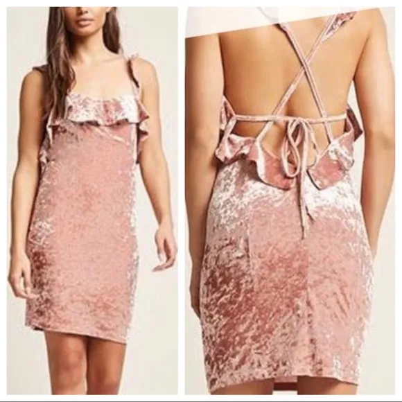👒Essue Blush Pink Crushed Velvet Short Dress Size L - Image 2