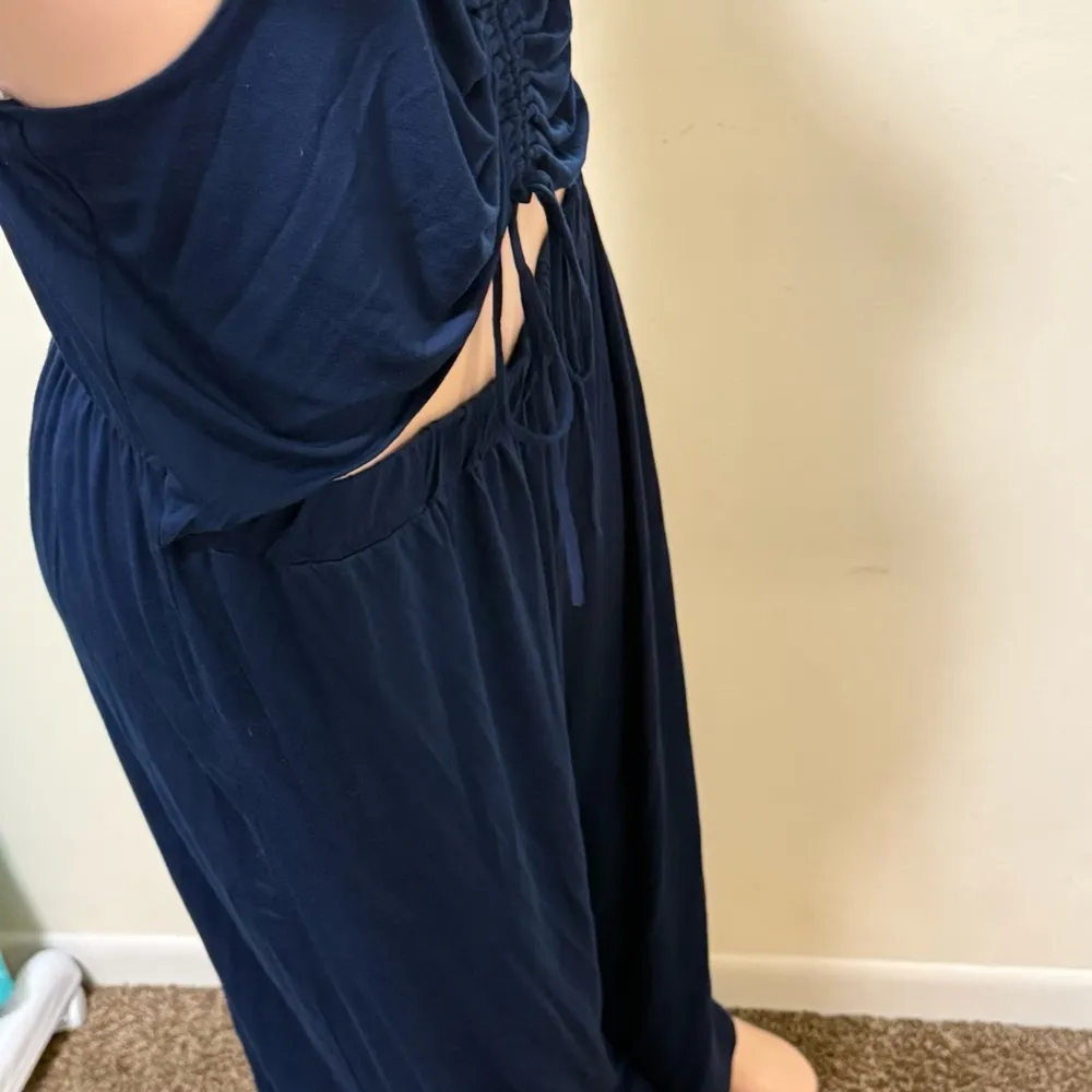 Jolie woman plus size 1XL blue pant set front tie adjustable loose pants stretch - Image 7