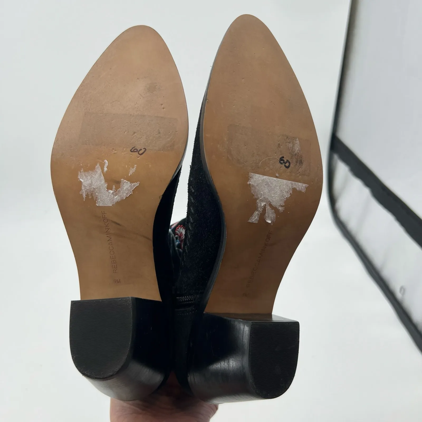 REBECCA MINKOFF black Women's Suede Lulu Embroidery boot Booties western size 9 - Image 8