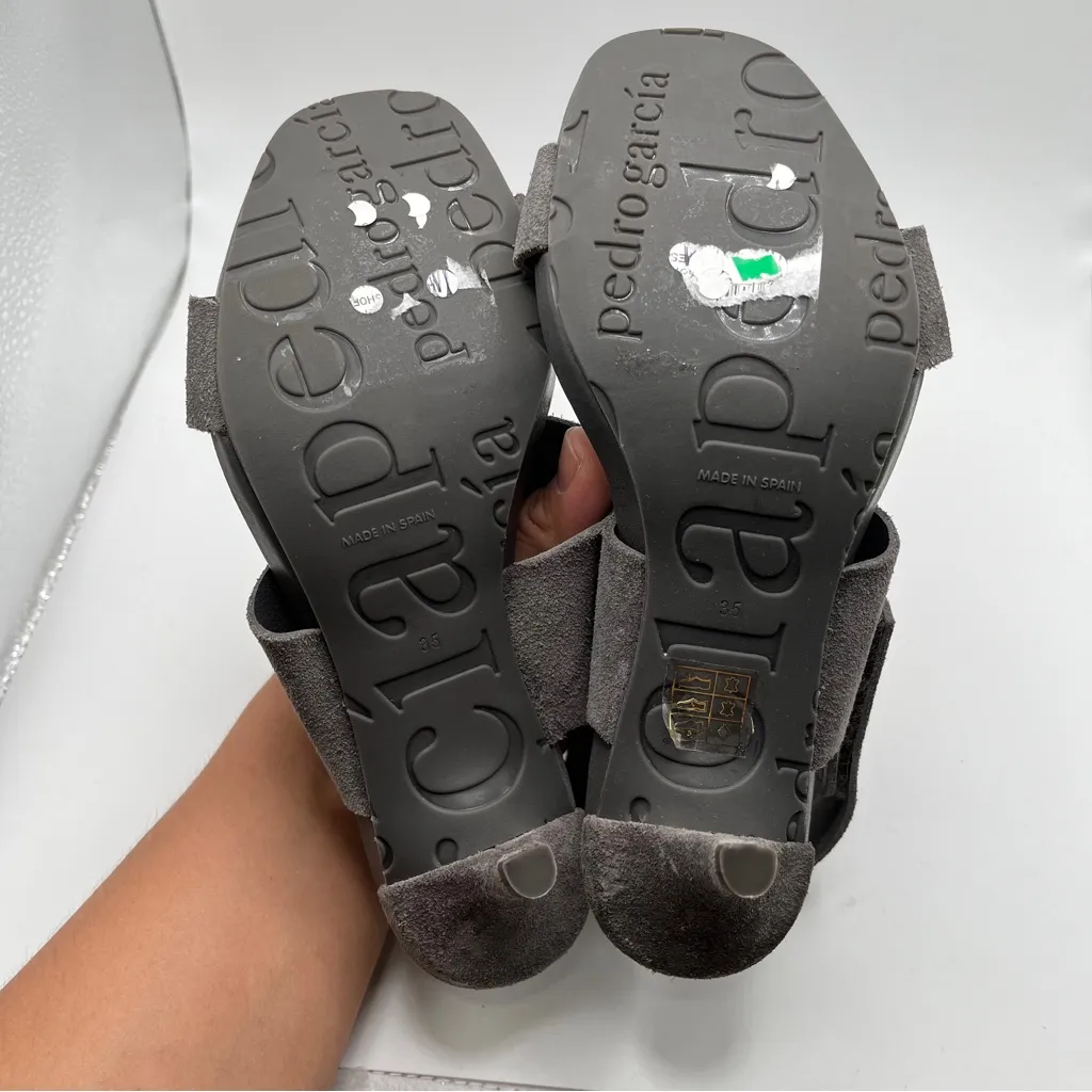 NWOB Pedro Garcia Celena Midi Slingback Sandals 35 US 5 grey suede leather - Image 9