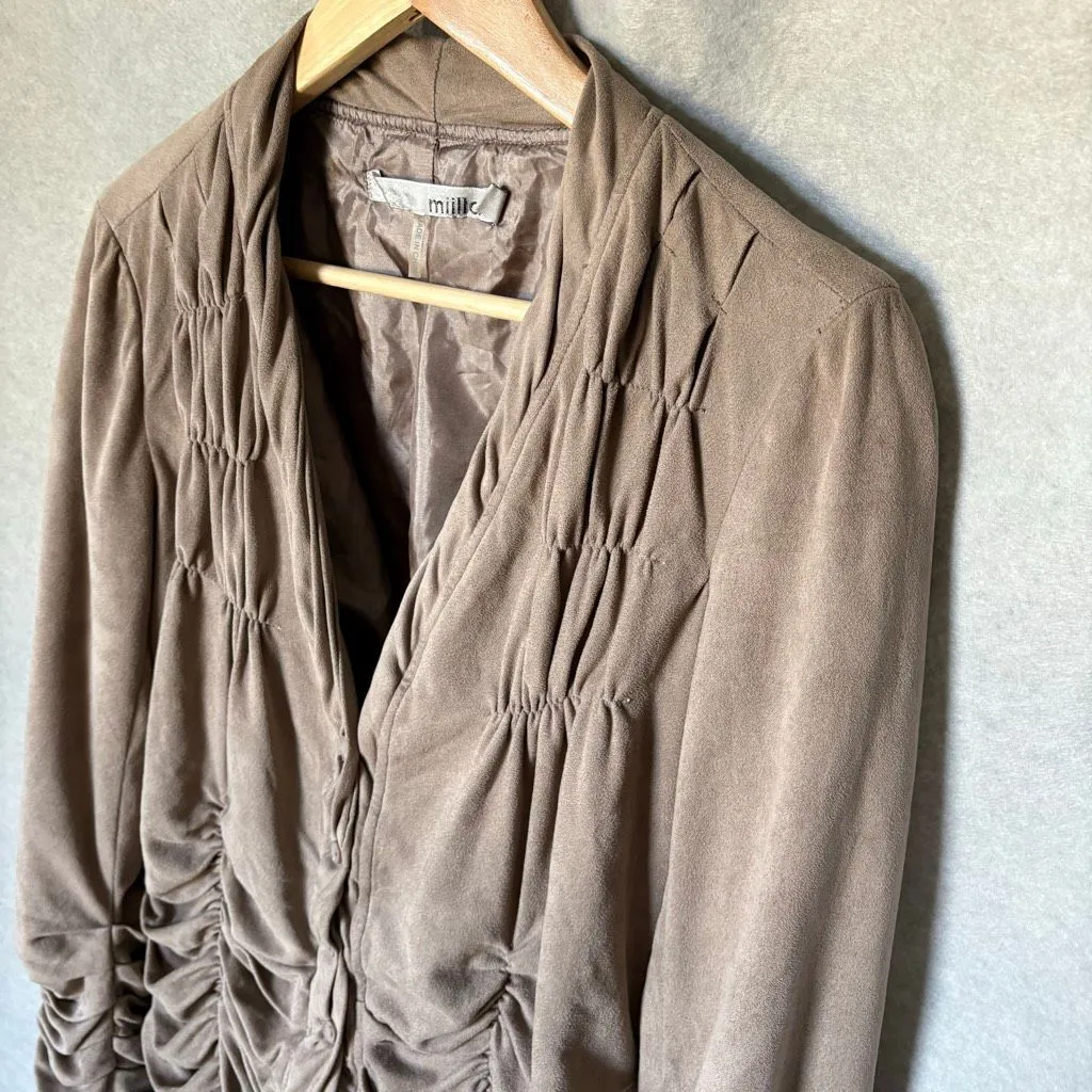 Miilla Faux Suede Women’s Taupe Button Down Jacket size L Ruched Super Soft Tan Size L - Image 5