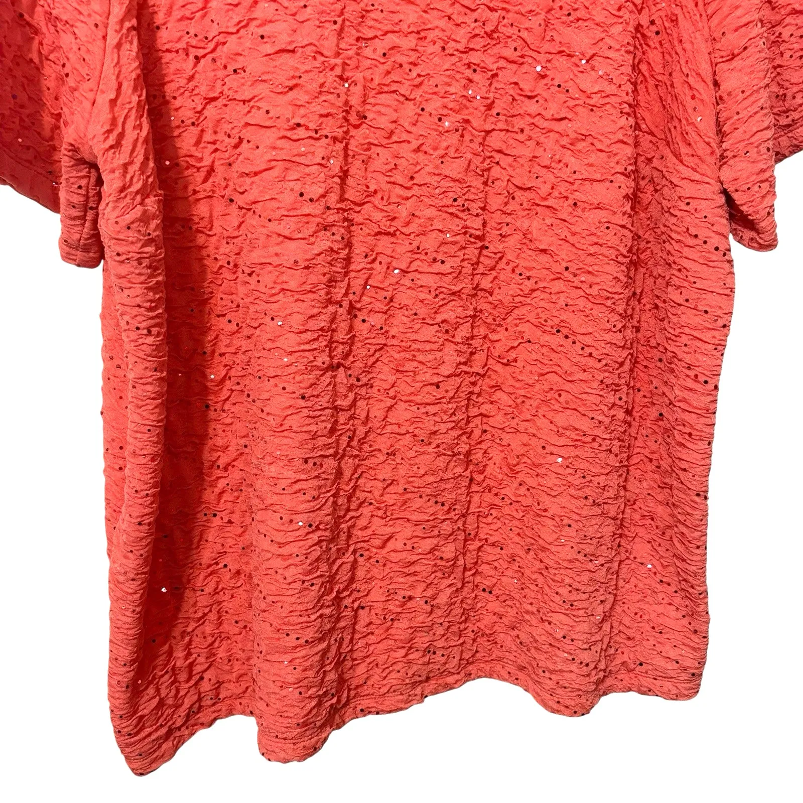 Catherines Womens Textured Sequin Top Orange Crinkle Knit Glam Shimmer Mature - Image 4