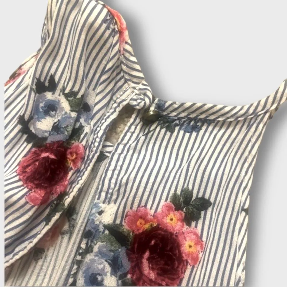 Blue and White Striped Floral Romper | Size Small - Image 3