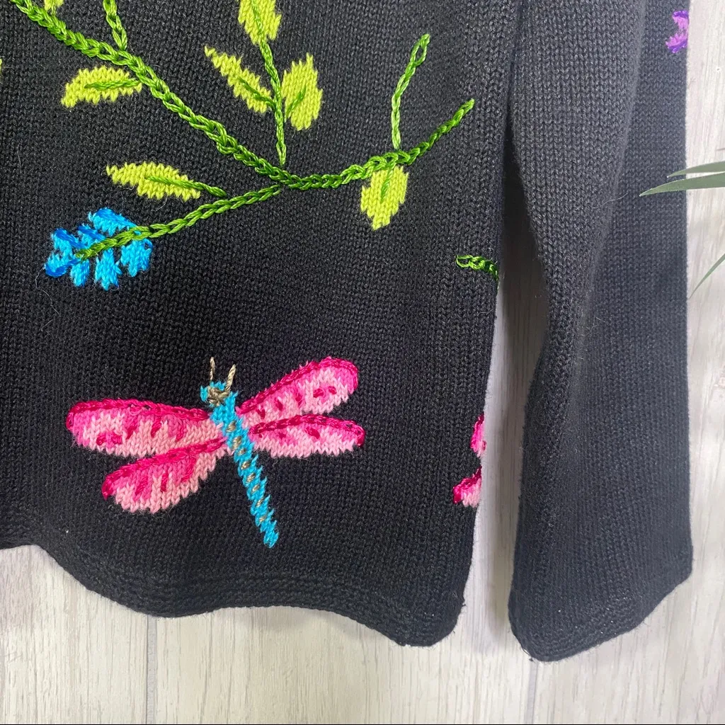 Northern Isles Embroidered Dragonfly Floral Knit Cardigan size M Medium - Image 9