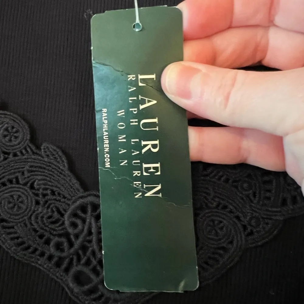 Lauren Ralph Lauren Shirt Vintage Navy V-Neck With Lace Top Ribbed Knit NWT 2X - Image 8