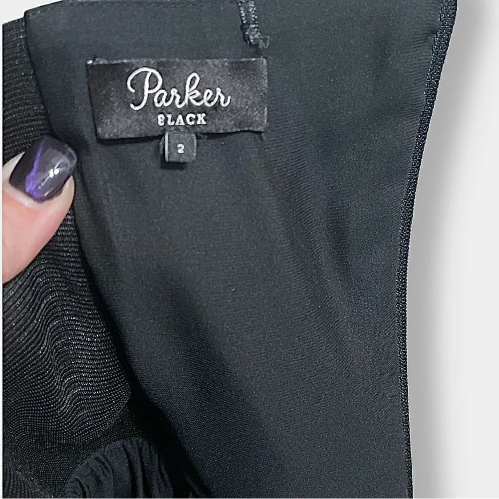 Parker Remi Black & Yellow Floral Satin Strapless Fit N Flare Cocktail Dress 2 - Image 9