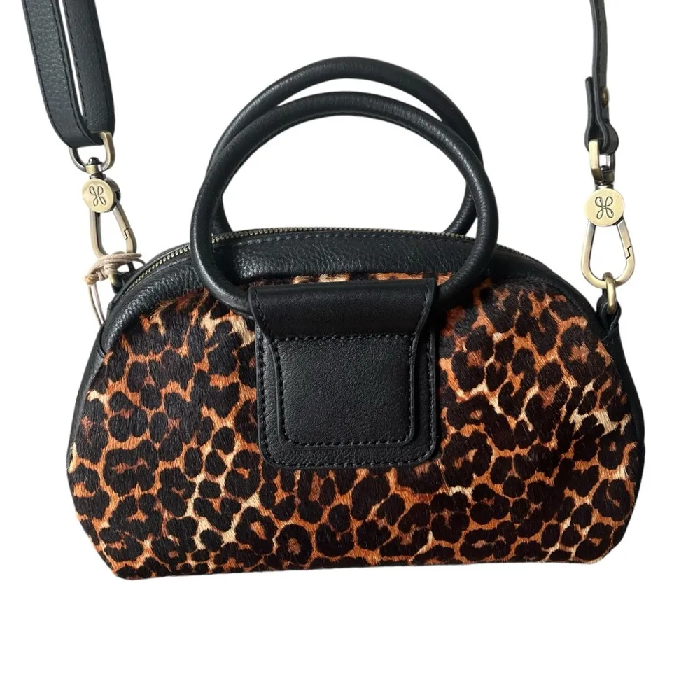 NWT, HOBO Sheila Leopard Satchel Leather Haircalf Attachable Crossbody Handbag - Image 6