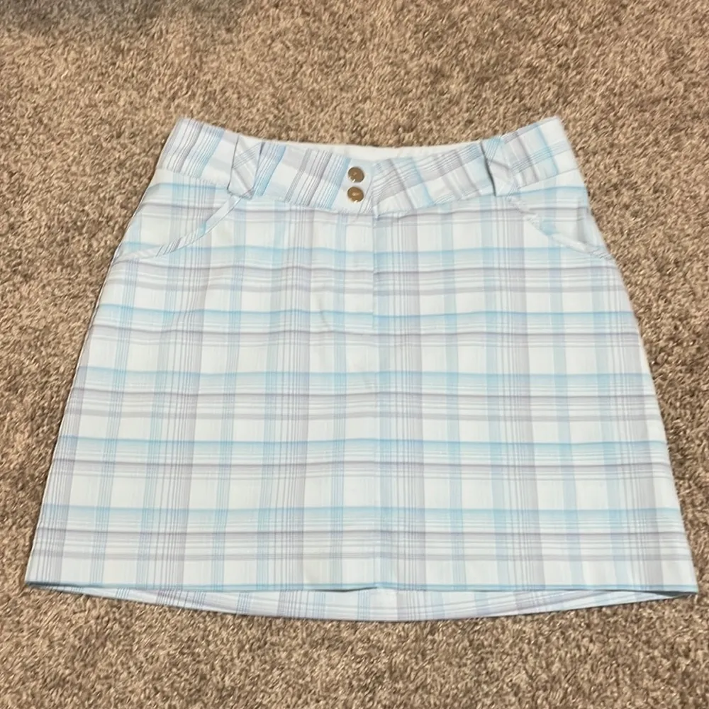 Nike Golf Skirt Size 2 Light Blue Plaid Lined Skort Dri-Fit Stretch Tech Fabric - Image 2