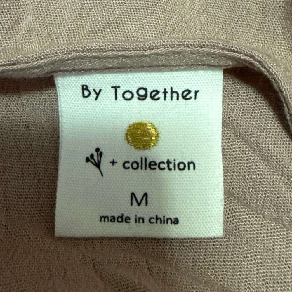 By Together Pink Floral Embroidered Deep V Neck Boho Peplum Blouse Top Size M - Image 4