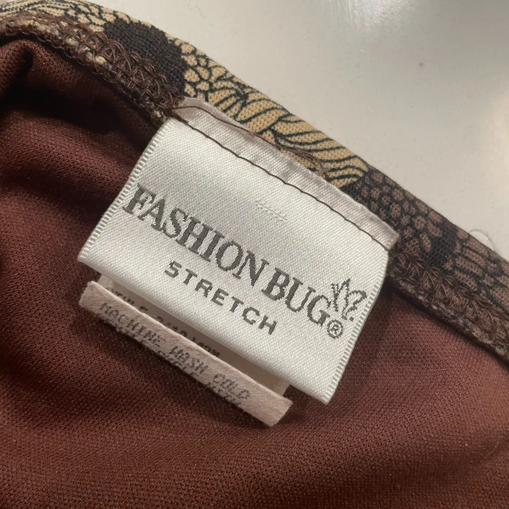 VTG 90s Y2K Fashion Bug Boho Rust Red & Brown Tan Floral Asymmetrical Skirt - M - Image 3